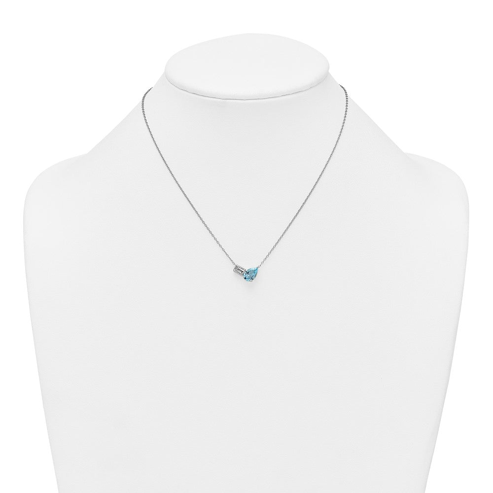 Sterling Silver Rhodium Plated Bt and White Topaz Pear Rectangle 16in w/2in Ext Necklace