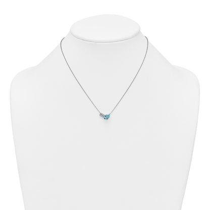 Sterling Silver Rhodium Plated Bt and White Topaz Pear Rectangle 16in w/2in Ext Necklace