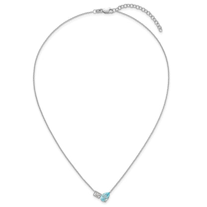 Sterling Silver Rhodium Plated Bt and White Topaz Pear Rectangle 16in w/2in Ext Necklace