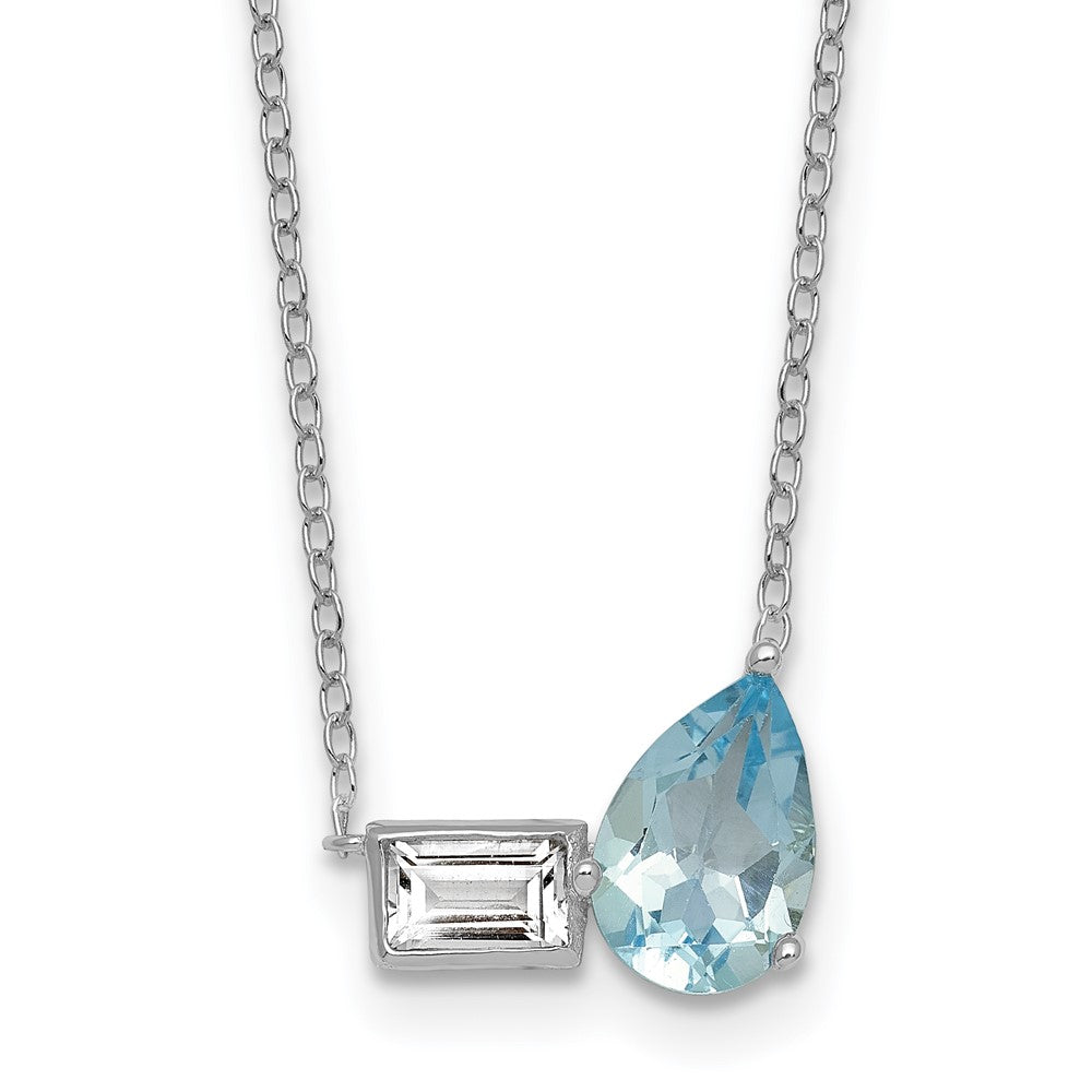 Sterling Silver Rhodium Plated Bt and White Topaz Pear Rectangle 16in w/2in Ext Necklace