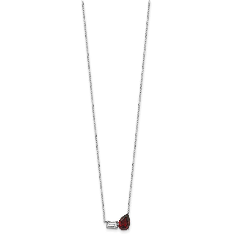 Sterling Silver Rh-Pltd Garnet and White Topaz Pear Rectangle 16in W/ 2in Ext Necklace