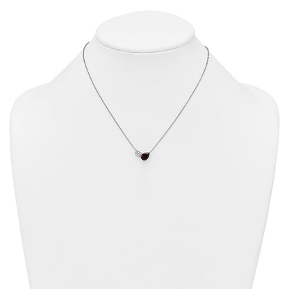 Sterling Silver Rh-Pltd Garnet and White Topaz Pear Rectangle 16in W/ 2in Ext Necklace