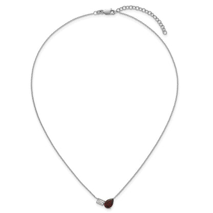 Sterling Silver Rh-Pltd Garnet and White Topaz Pear Rectangle 16in W/ 2in Ext Necklace
