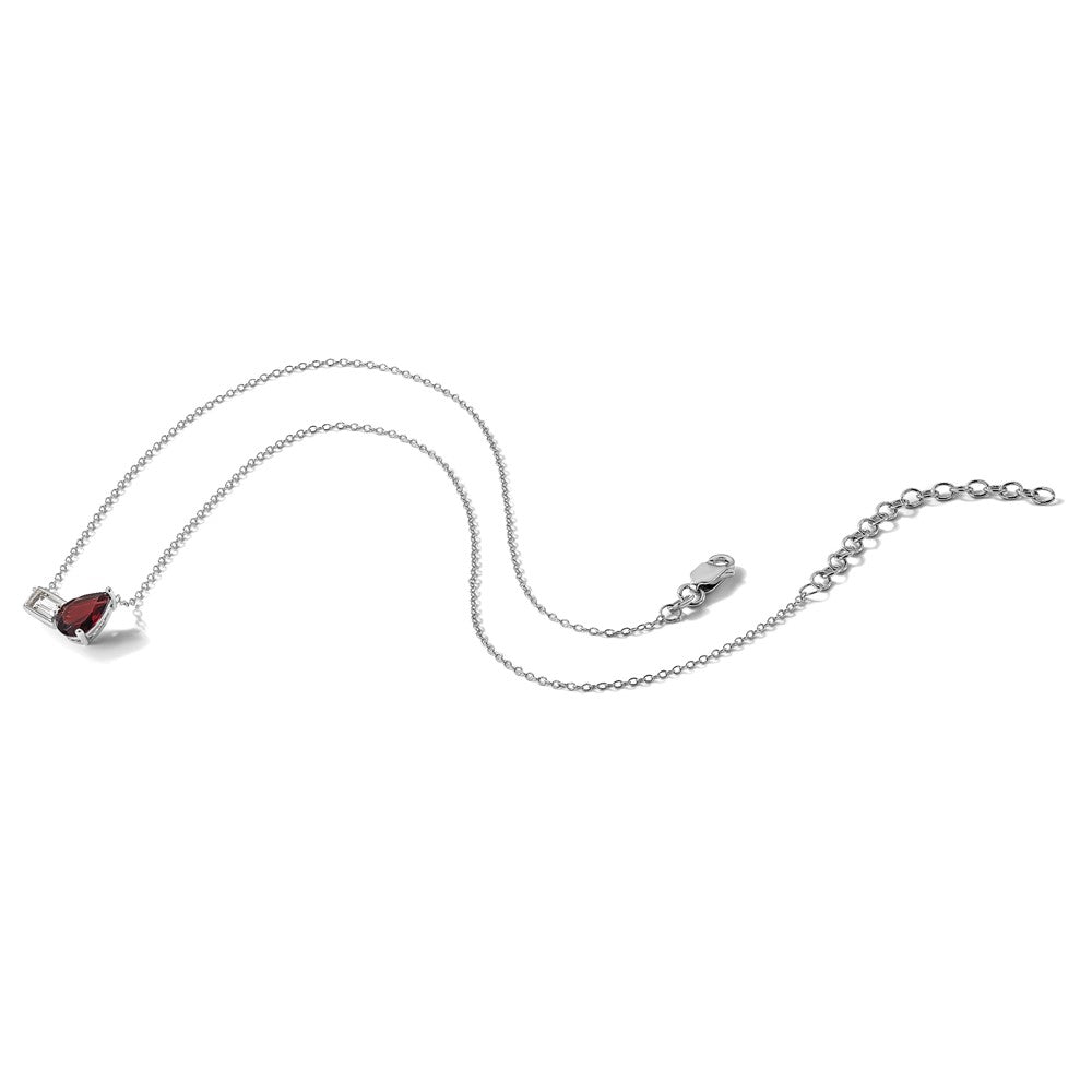 Sterling Silver Rh-Pltd Garnet and White Topaz Pear Rectangle 16in W/ 2in Ext Necklace