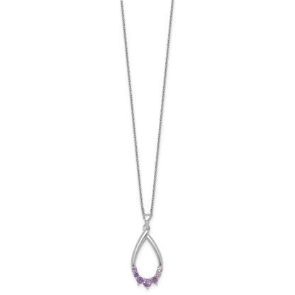 Sterling Silver Rhodium Plated Amethyst Teardrop 16in w/2in Ext Necklace