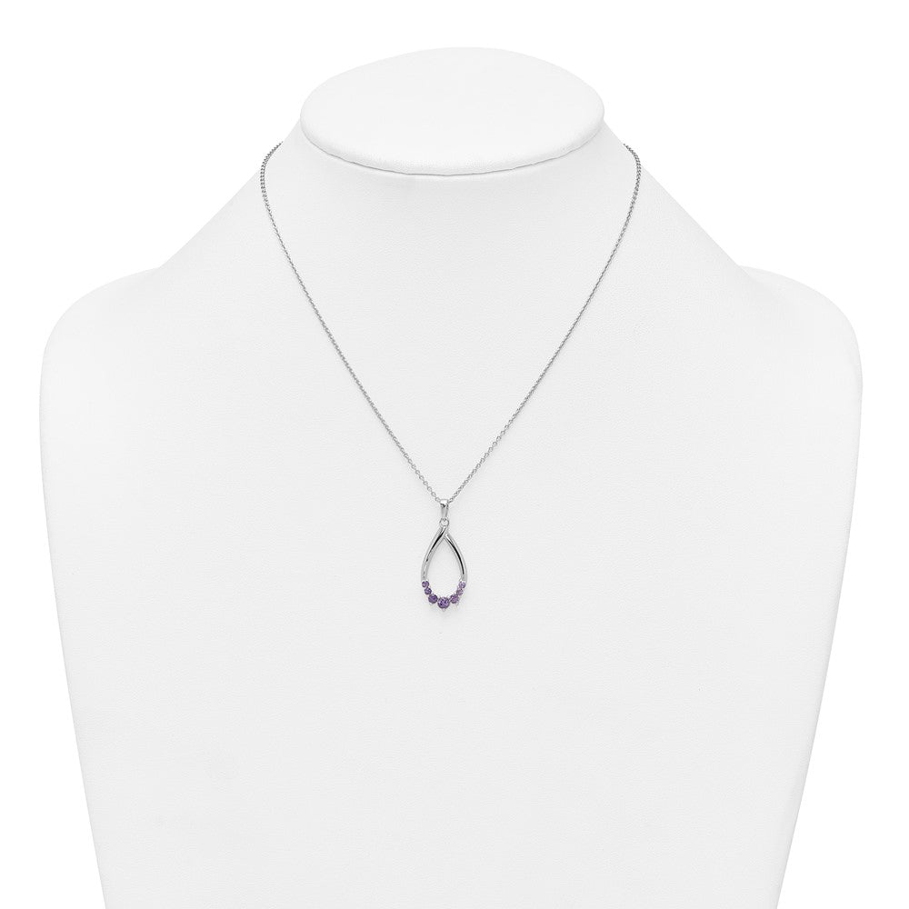 Sterling Silver Rhodium Plated Amethyst Teardrop 16in w/2in Ext Necklace