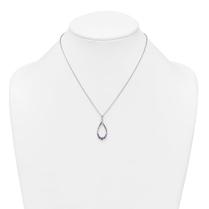 Sterling Silver Rhodium Plated Amethyst Teardrop 16in w/2in Ext Necklace