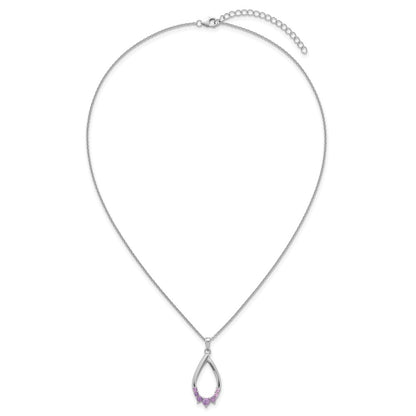 Sterling Silver Rhodium Plated Amethyst Teardrop 16in w/2in Ext Necklace