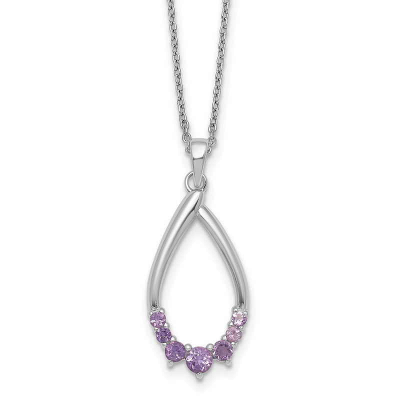 Sterling Silver Rhodium Plated Amethyst Teardrop 16in w/2in Ext Necklace