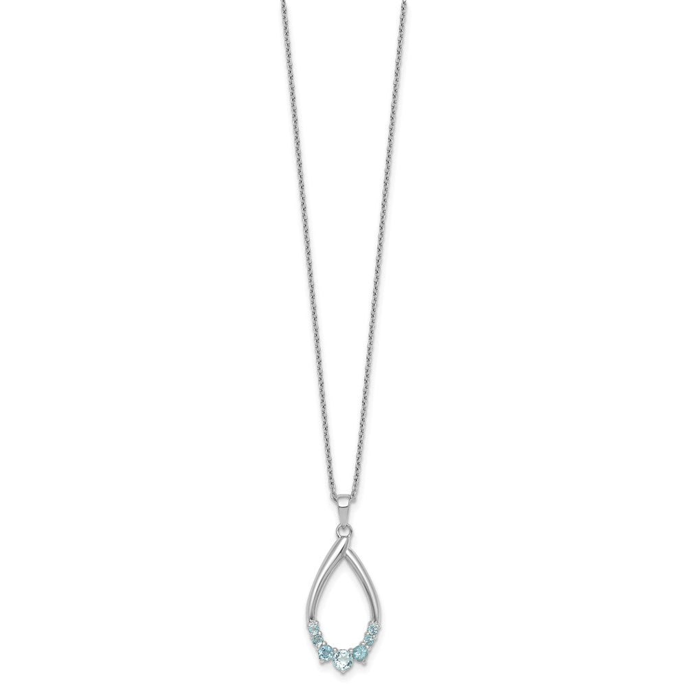 Sterling Silver Rhodium Plated Blue Topaz Teardrop 16in w/2in Ext Necklace