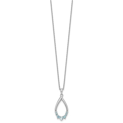 Sterling Silver Rhodium Plated Blue Topaz Teardrop 16in w/2in Ext Necklace