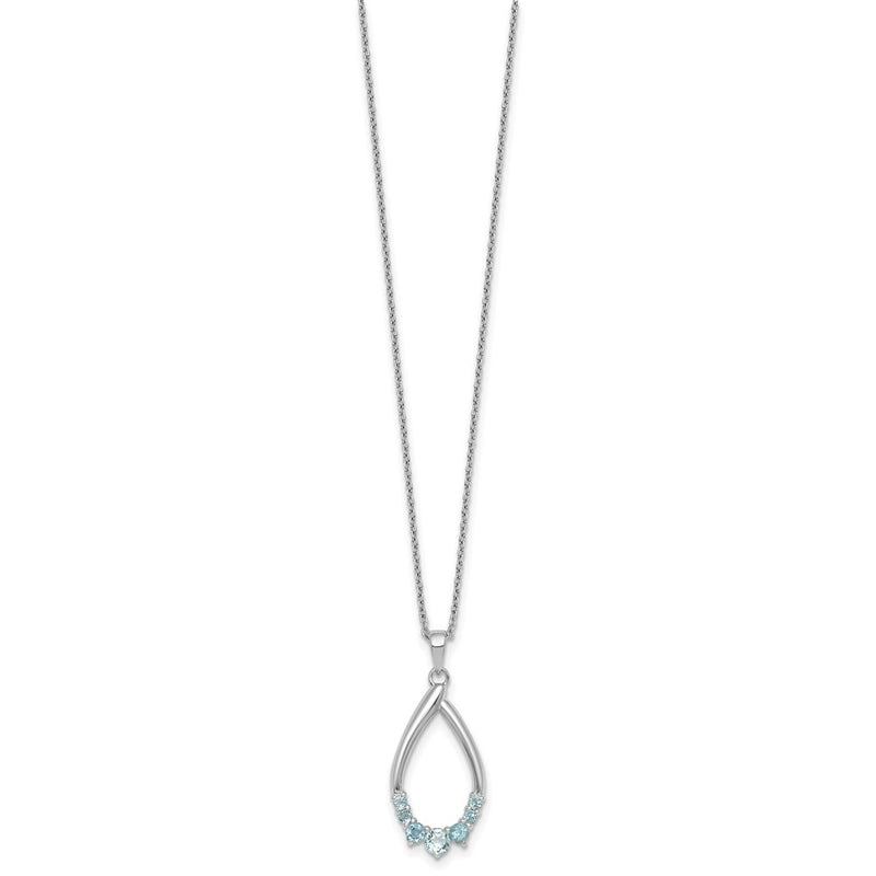 Sterling Silver Rhodium Plated Blue Topaz Teardrop 16in w/2in Ext Necklace
