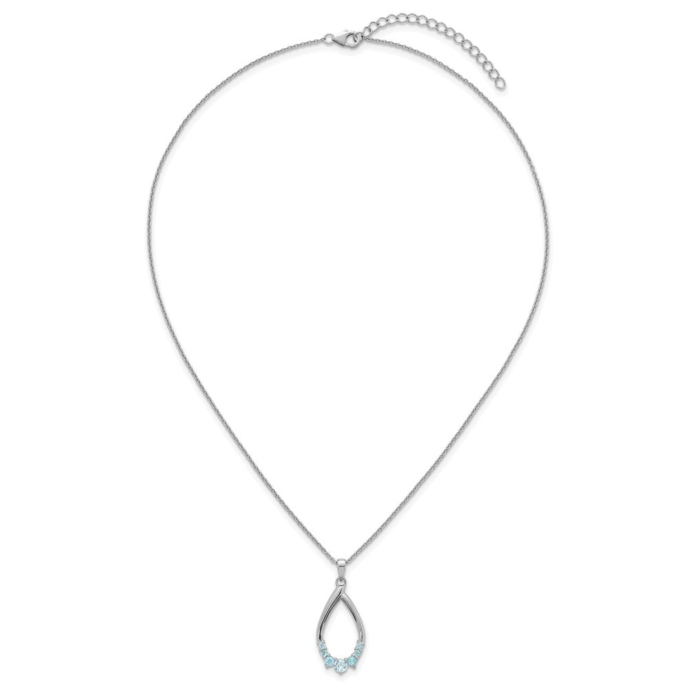 Sterling Silver Rhodium Plated Blue Topaz Teardrop 16in w/2in Ext Necklace