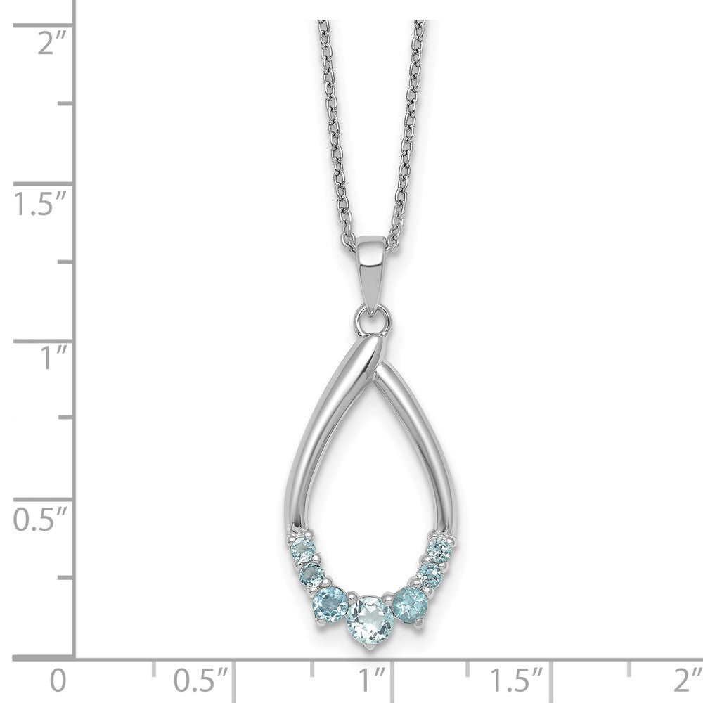 Sterling Silver Rhodium Plated Blue Topaz Teardrop 16in w/2in Ext Necklace