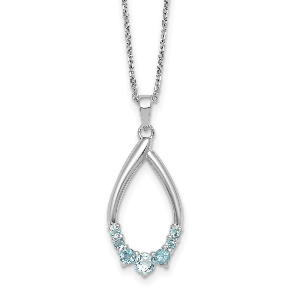 Sterling Silver Rhodium Plated Blue Topaz Teardrop 16in w/2in Ext Necklace