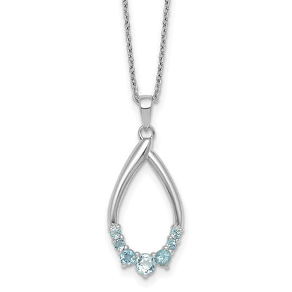 Sterling Silver Rhodium Plated Blue Topaz Teardrop 16in w/2in Ext Necklace