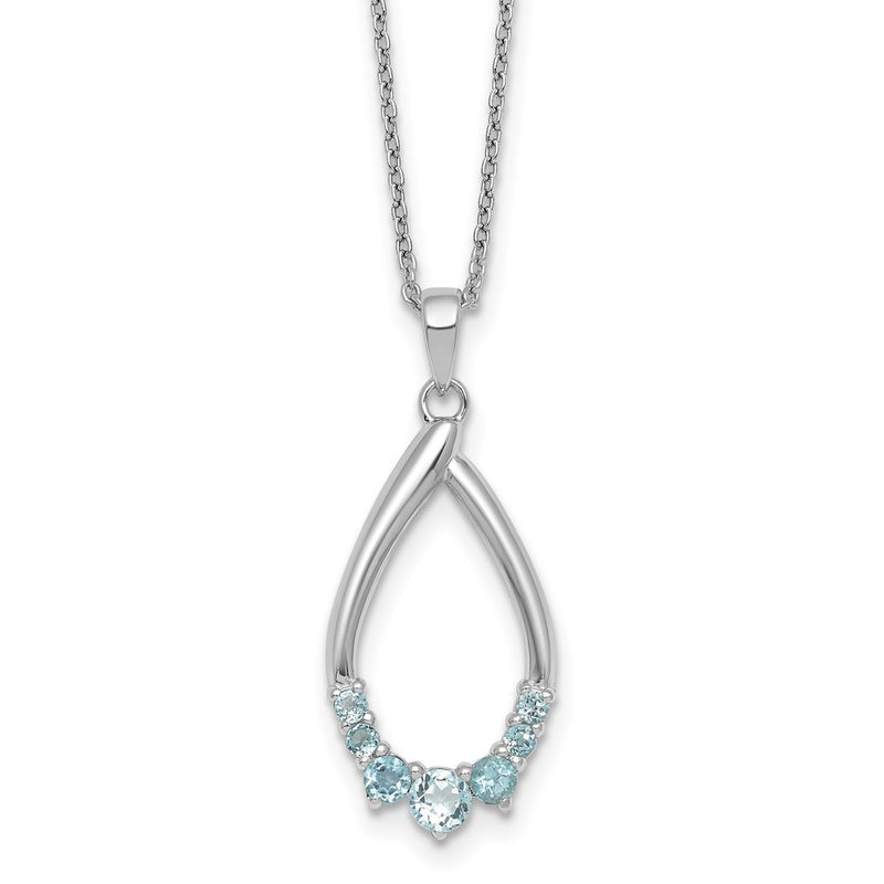 Sterling Silver Rhodium Plated Blue Topaz Teardrop 16in w/2in Ext Necklace