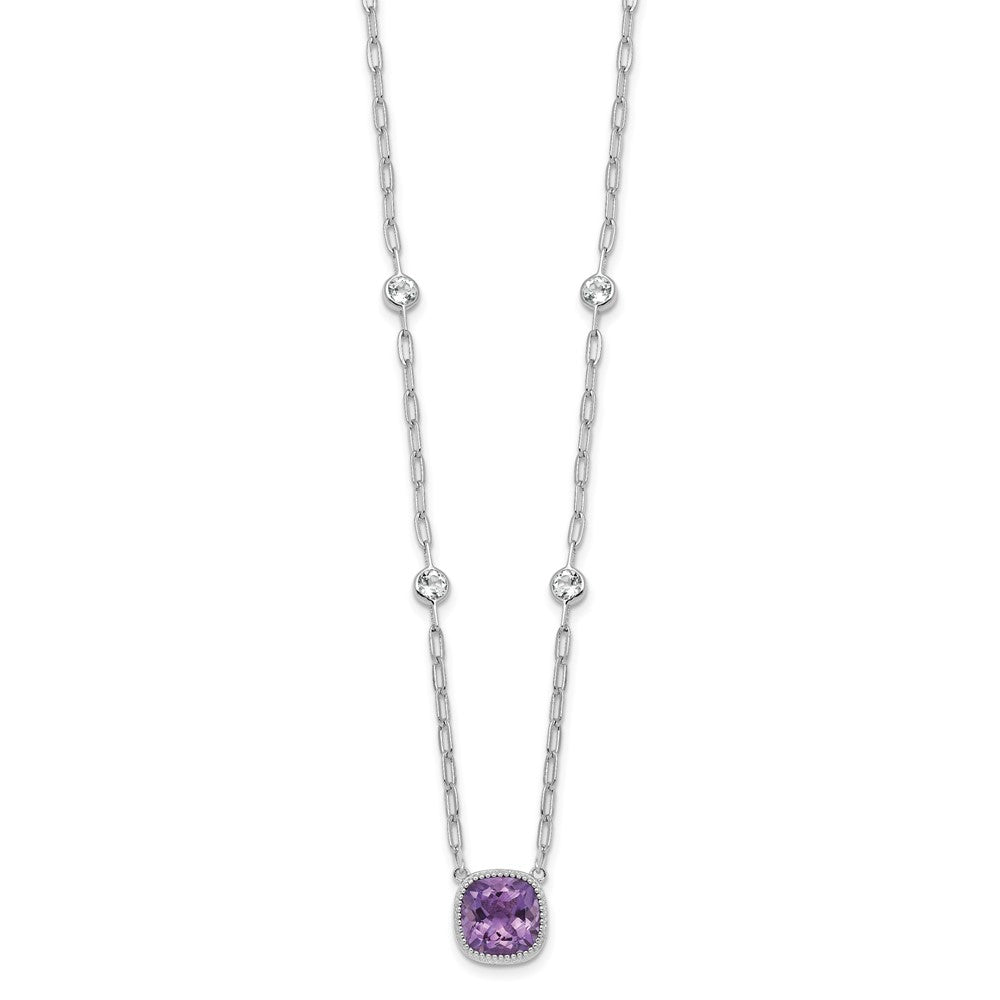 Sterling Silver Rh-Pl Polished 1.80Topaz 3.65Amethyst w/1.5in Ext Necklace