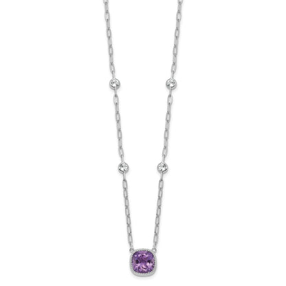 Sterling Silver Rh-Pl Polished 1.80Topaz 3.65Amethyst w/1.5in Ext Necklace