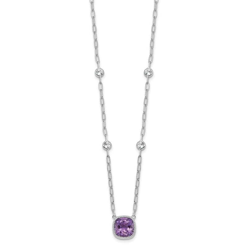 Sterling Silver Rh-Pl Polished 1.80Topaz 3.65Amethyst w/1.5in Ext Necklace