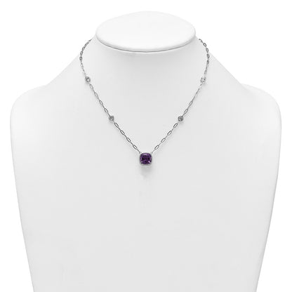 Sterling Silver Rh-Pl Polished 1.80Topaz 3.65Amethyst w/1.5in Ext Necklace