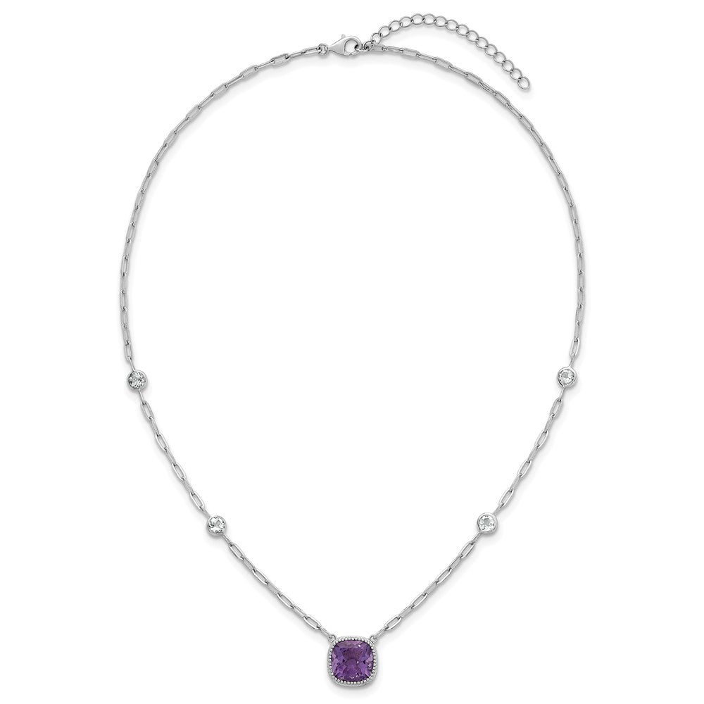 Sterling Silver Rh-Pl Polished 1.80Topaz 3.65Amethyst w/1.5in Ext Necklace