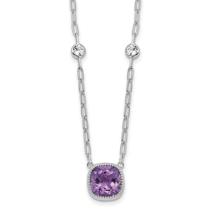 Sterling Silver Rh-Pl Polished 1.80Topaz 3.65Amethyst w/1.5in Ext Necklace