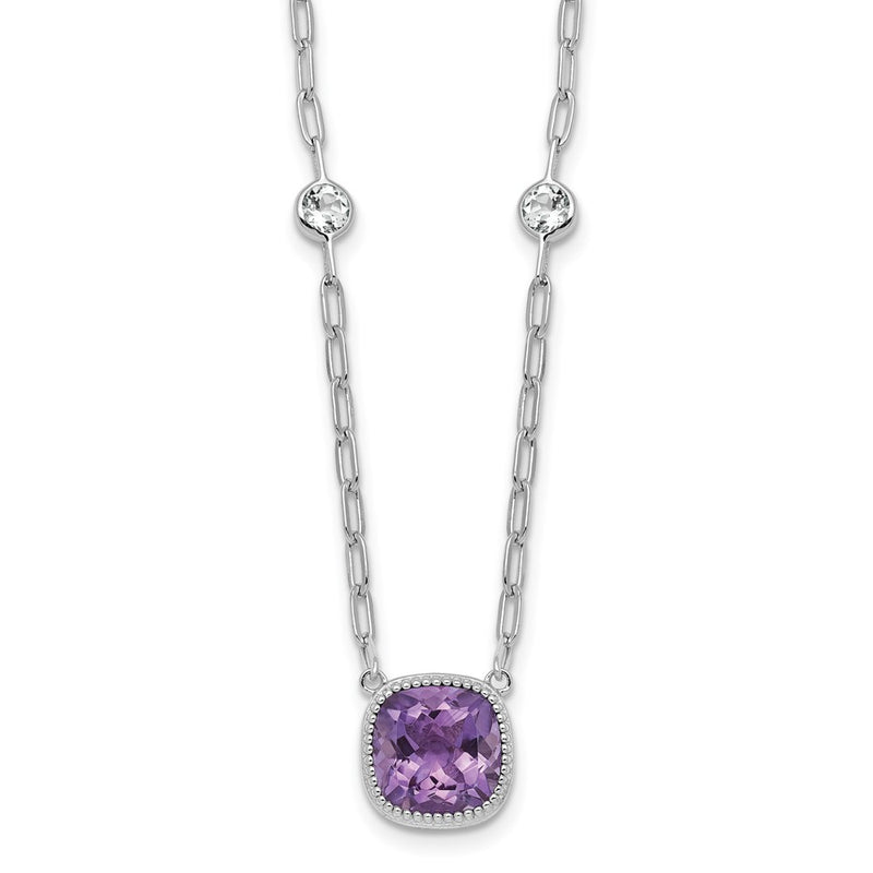 Sterling Silver Rh-Pl Polished 1.80Topaz 3.65Amethyst w/1.5in Ext Necklace
