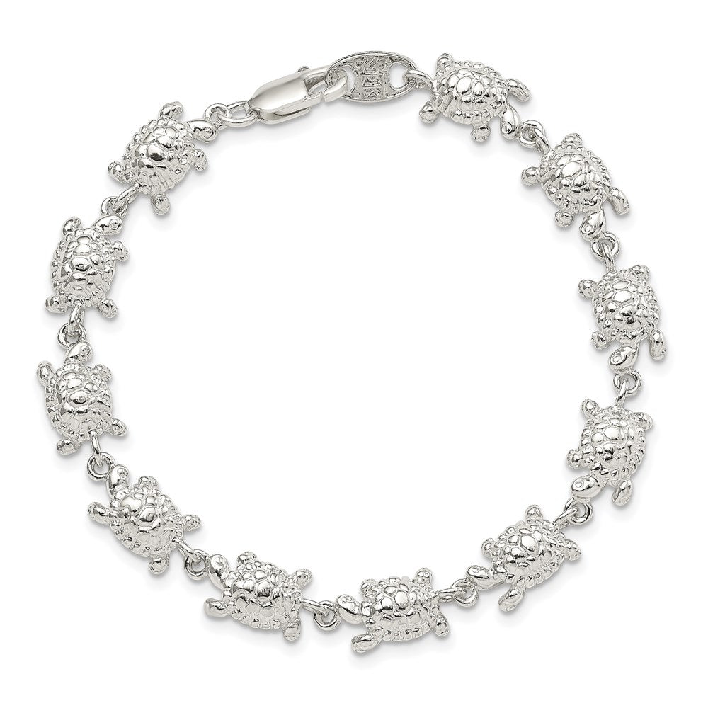 7 Inch Sterling Silver Turtles Bracelet