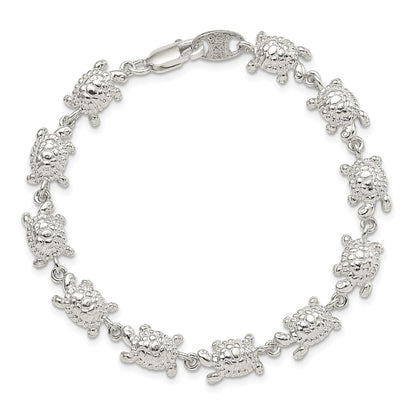7 Inch Sterling Silver Turtles Bracelet