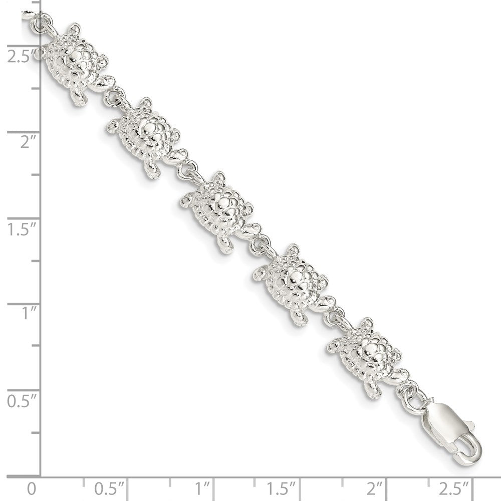 7 Inch Sterling Silver Turtles Bracelet