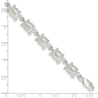 7 Inch Sterling Silver Turtles Bracelet