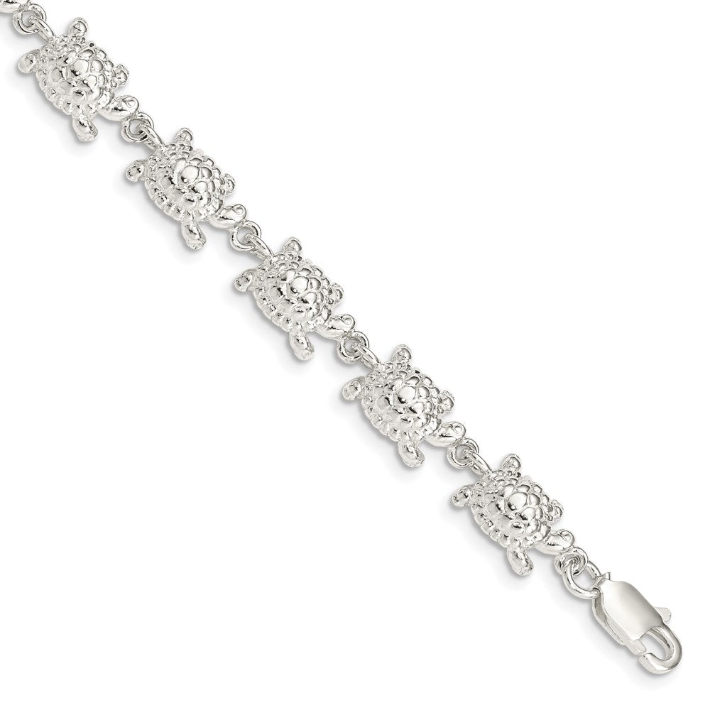 7 Inch Sterling Silver Turtles Bracelet
