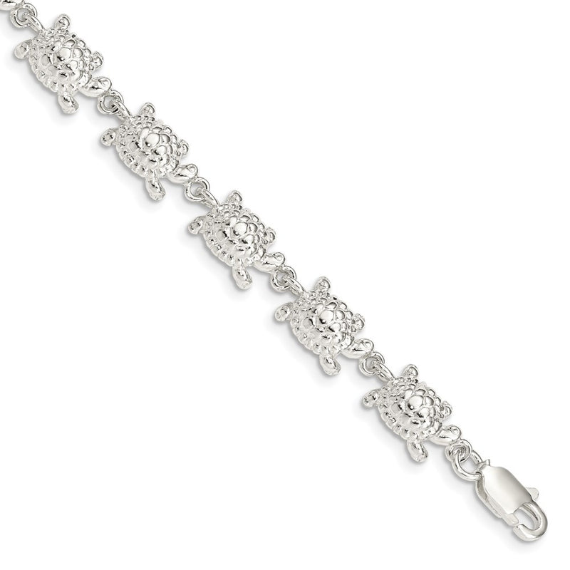 7 Inch Sterling Silver Turtles Bracelet