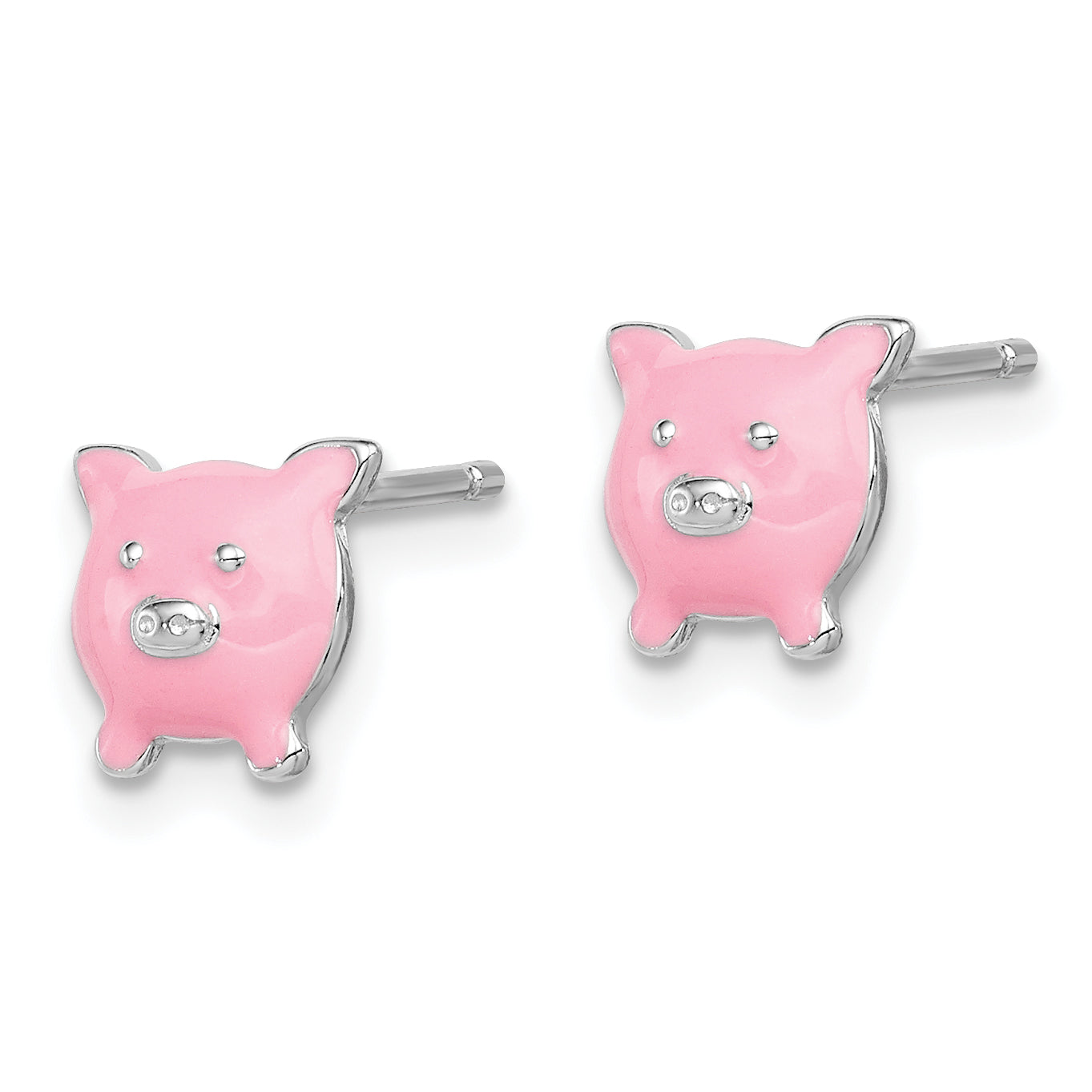 Sterling Silver Madi K Enameled Children's Pink Pig Post Earrings