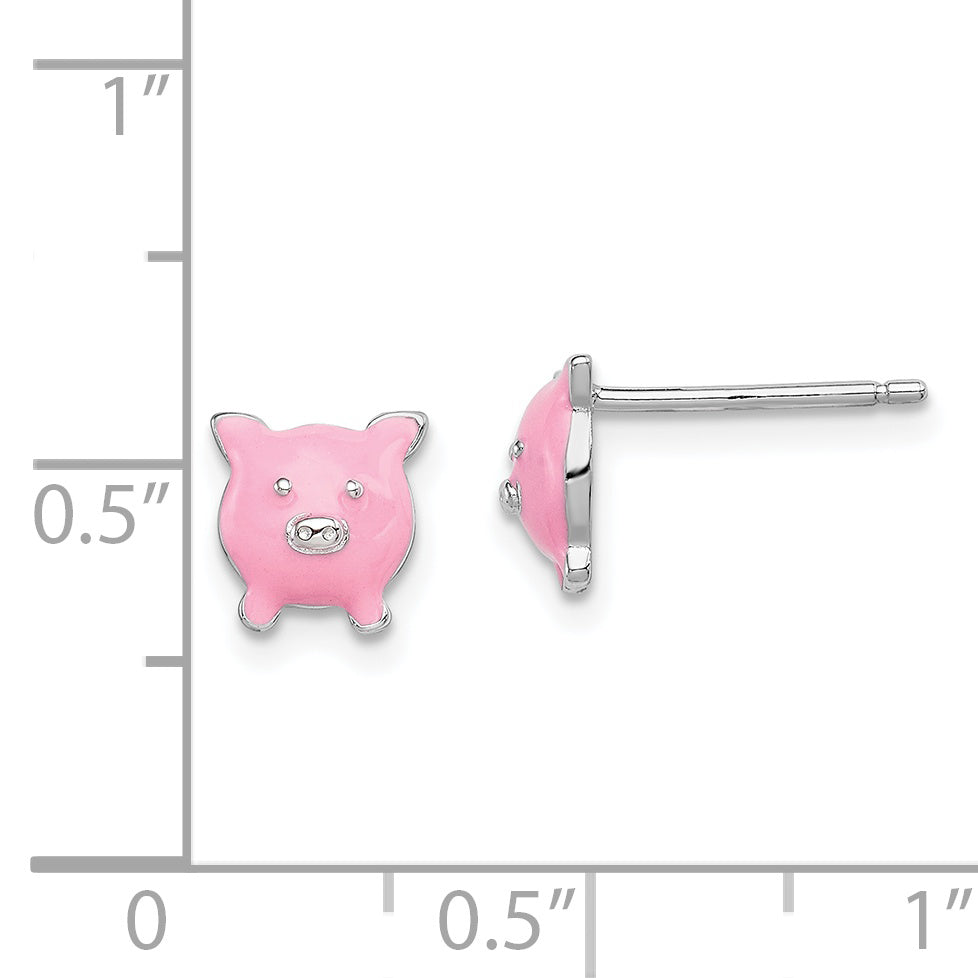 Sterling Silver Madi K Enameled Children's Pink Pig Post Earrings Sterling Silver Madi K Enameled Children's Pink Pig Post Earrings