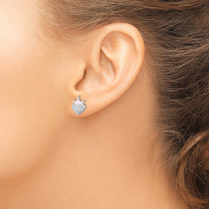 Sterling Silver Madi K Rhodium-Plated Polished Pink Enamel & Crystal Crown Heart Children'S Post Earrings