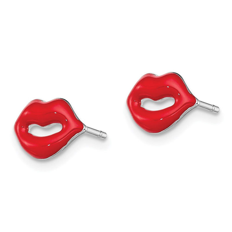 Sterling Silver Rhodium-Plated Madi K Enamel Lips Post Earrings