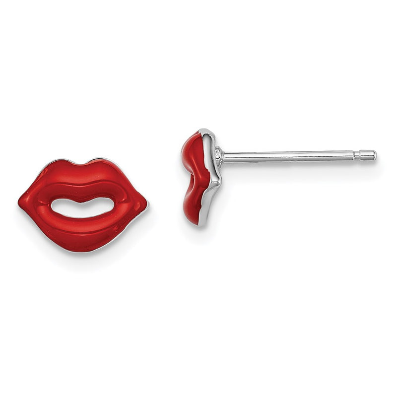 Sterling Silver Rhodium-Plated Madi K Enamel Lips Post Earrings