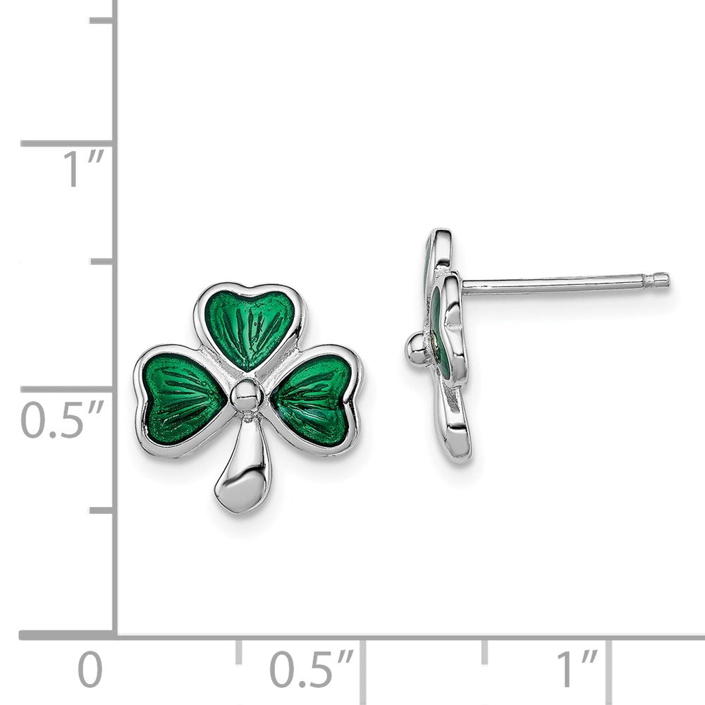 Sterling Silver Madi K Rhodium-Plated Polished Green Enameled Shamrock Children'S Post Earrings