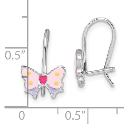 Sterling Silver Madi K Rhodium-Plated Polished Multi-Color Enameled Butterfly Children'S Dangle Earrings