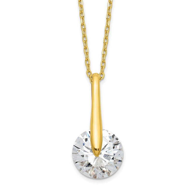 Sterling Silver Gold-Tone Cz W/2 In Ext. Necklace
