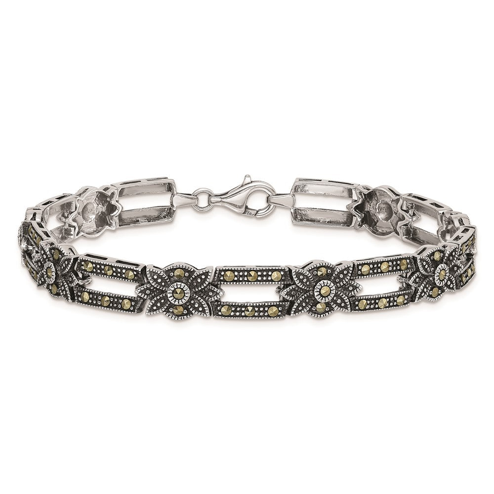 7.5 Inch Sterling Silver Rhodium-Plated Marcasite Bracelet