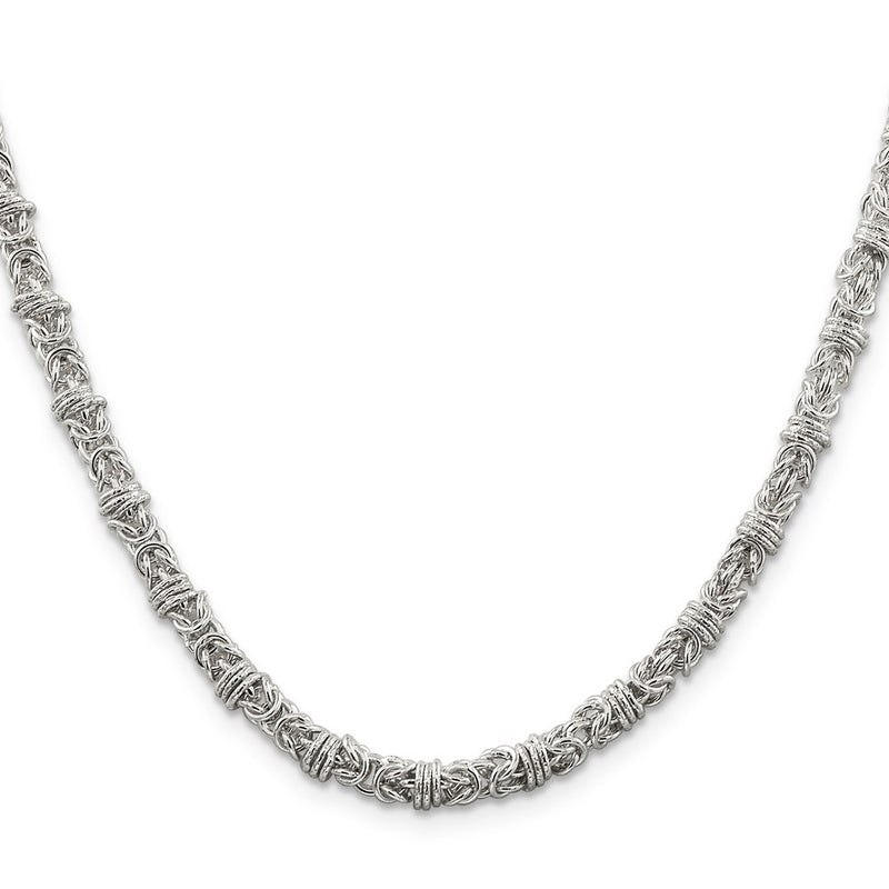 24 Inch Sterling Silver 4mm Fancy Byzantine Chain Necklace