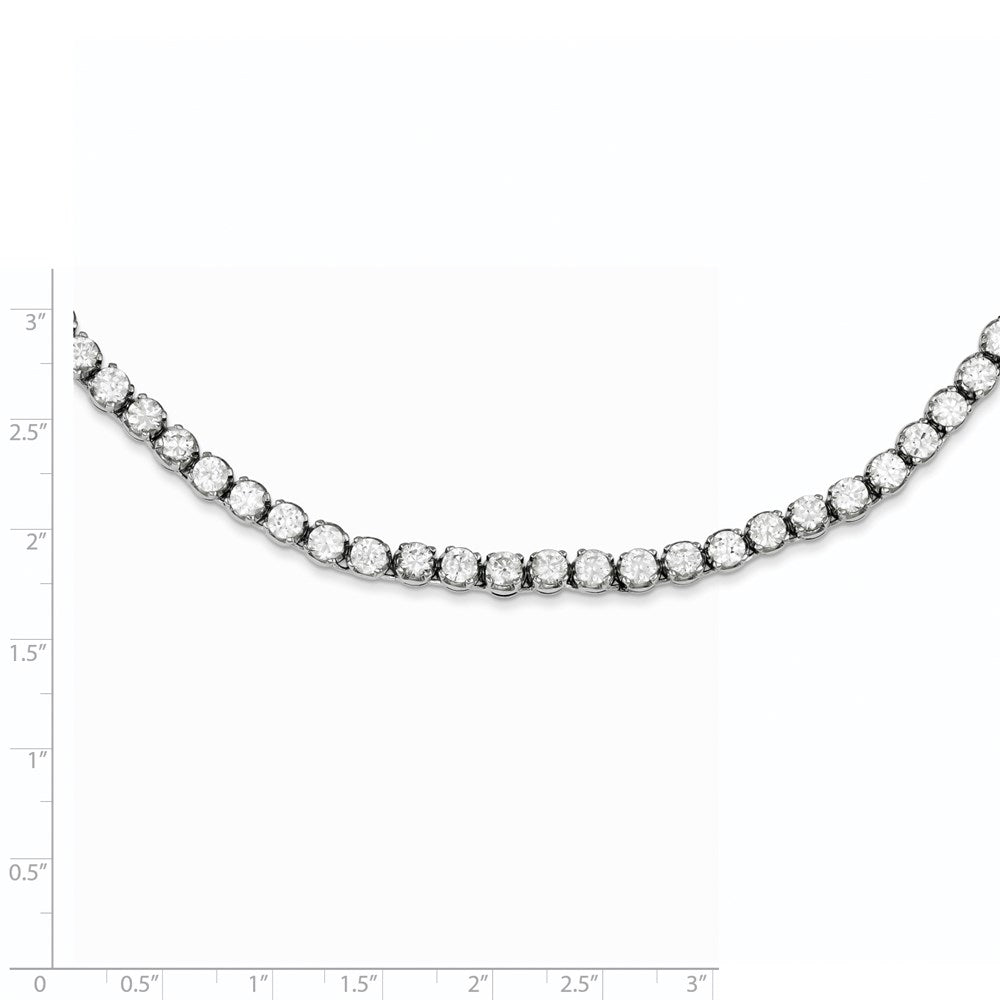 Sterling Silver 17In Rhodium-Plated Fancy Mulitple Cz Necklace