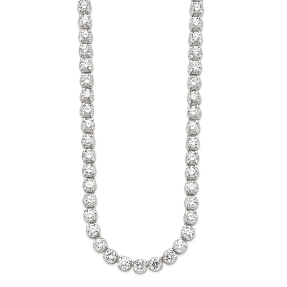 Sterling Silver 17In Rhodium-Plated Fancy Mulitple Cz Necklace