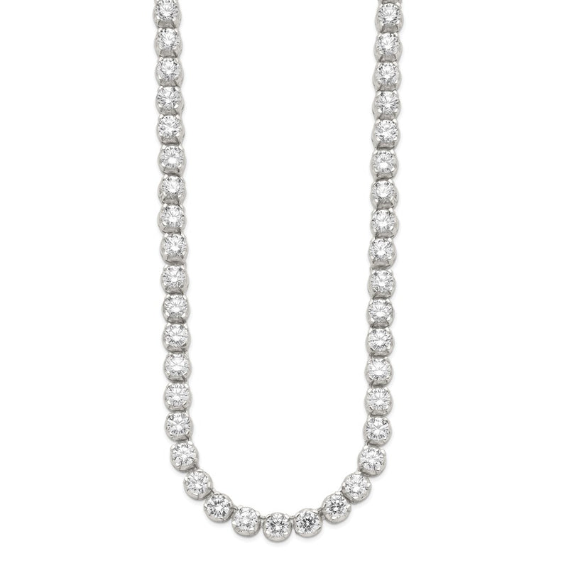 Sterling Silver 17In Rhodium-Plated Fancy Mulitple Cz Necklace