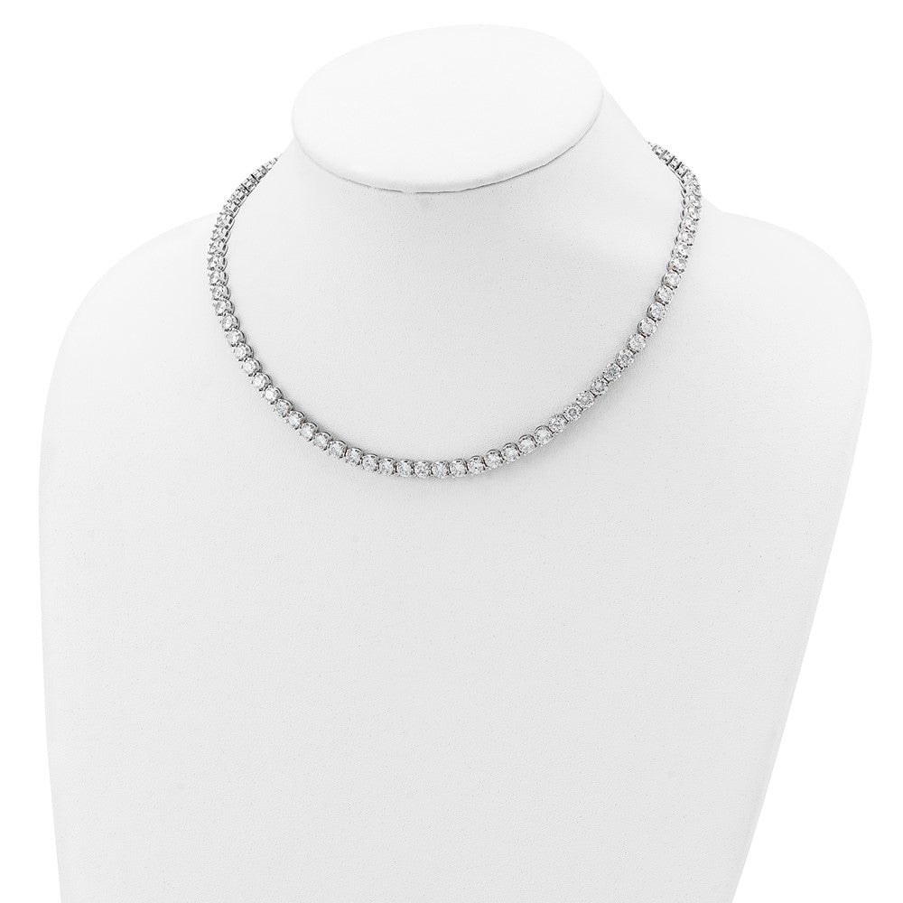 Sterling Silver 17In Rhodium-Plated Fancy Mulitple Cz Necklace