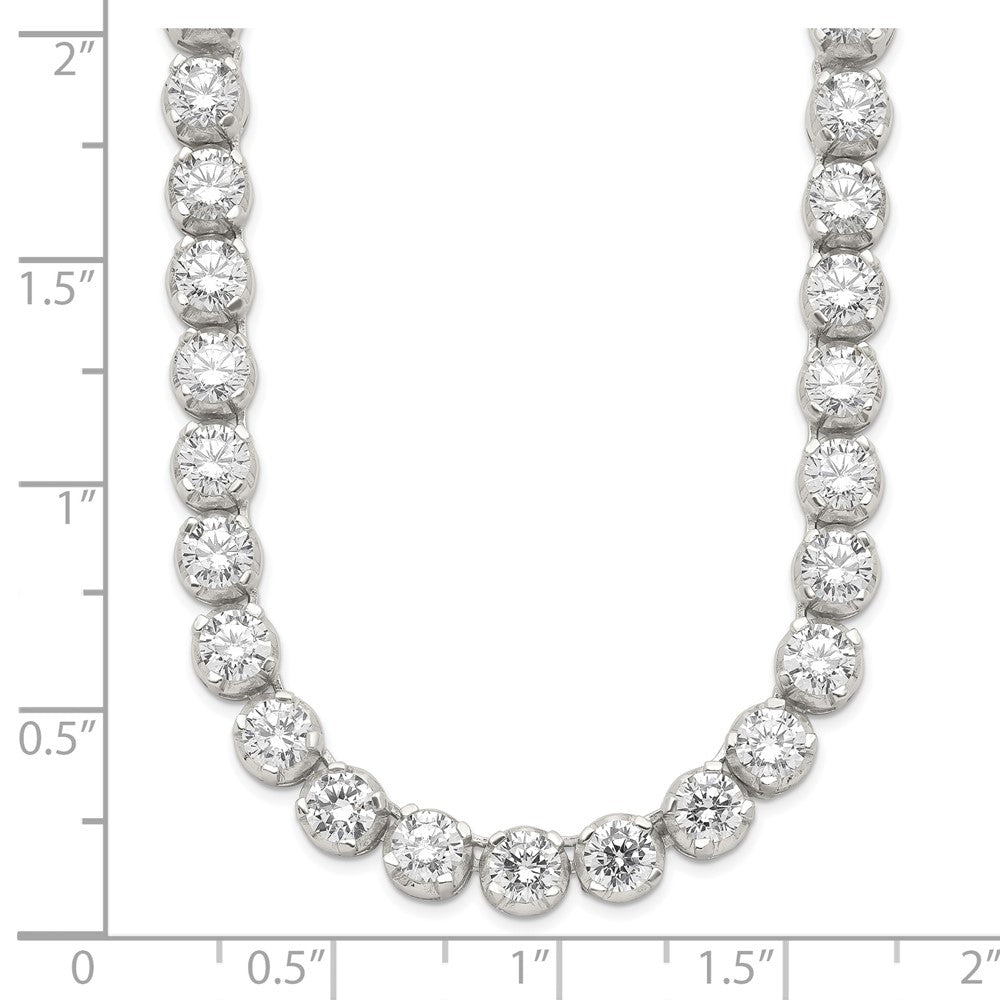 Sterling Silver 17In Rhodium-Plated Fancy Mulitple Cz Necklace