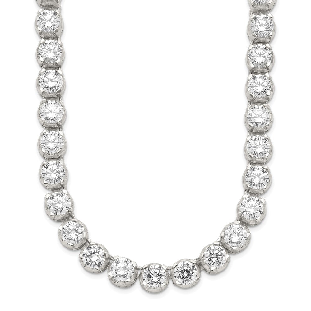 Sterling Silver 17In Rhodium-Plated Fancy Mulitple Cz Necklace